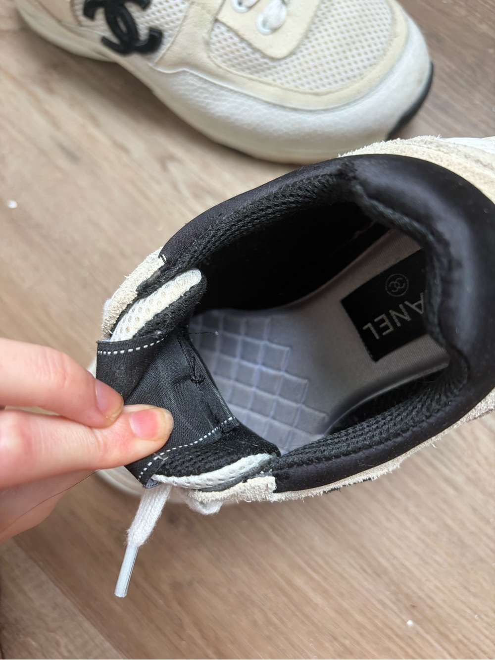CHANEL Beige and Black CC Logo Sneakers - Picture 2 of 3